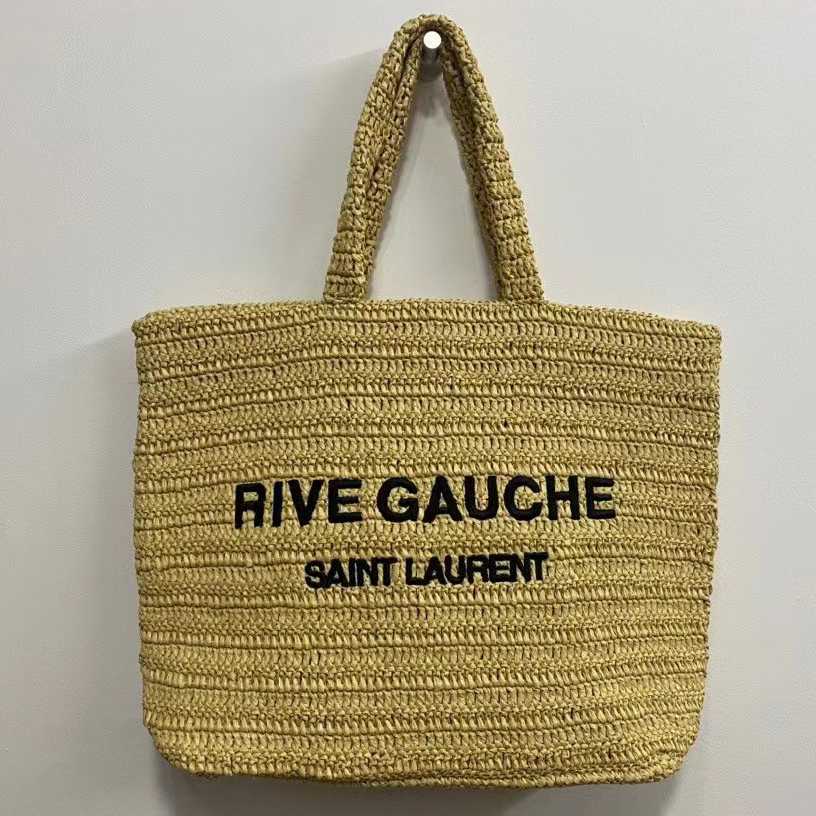 Saint Laurent Rive Gauche Printed Raffia Tote Bag  (48-36-14 cm) - DesignerGu