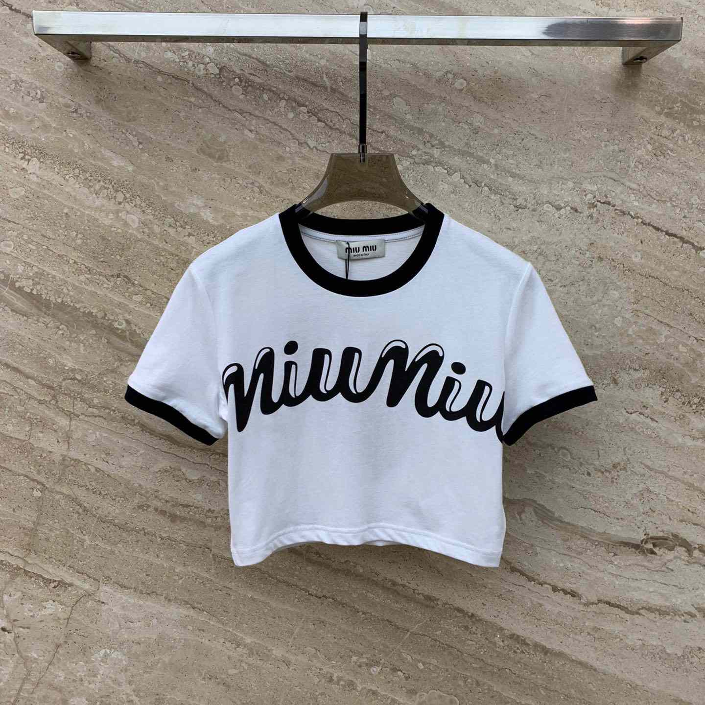 Miu Miu Logo-Printed Cropped T-Shirt - DesignerGu