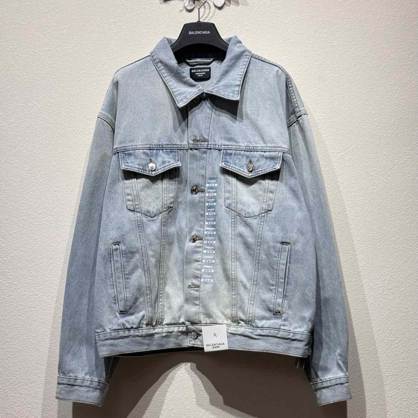 Balenciaga Denim Size Sticker Jacket In Light Blue - DesignerGu