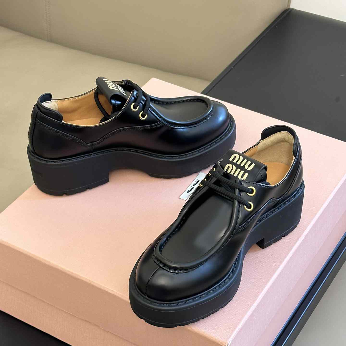 Miu Miu Leather Lace-up Shoes - DesignerGu