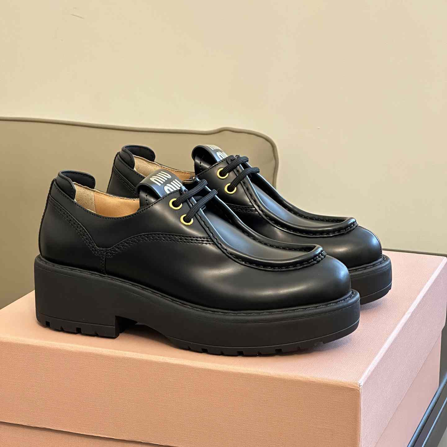 Miu Miu Leather Lace-up Shoes - DesignerGu