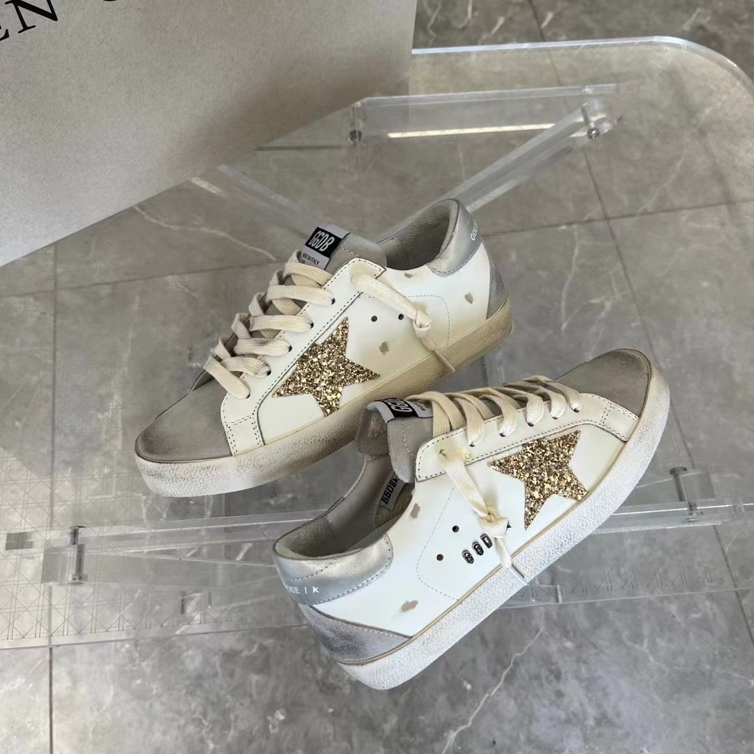 Golden Goose Hi Star White Glitter Gold Sneakers - DesignerGu