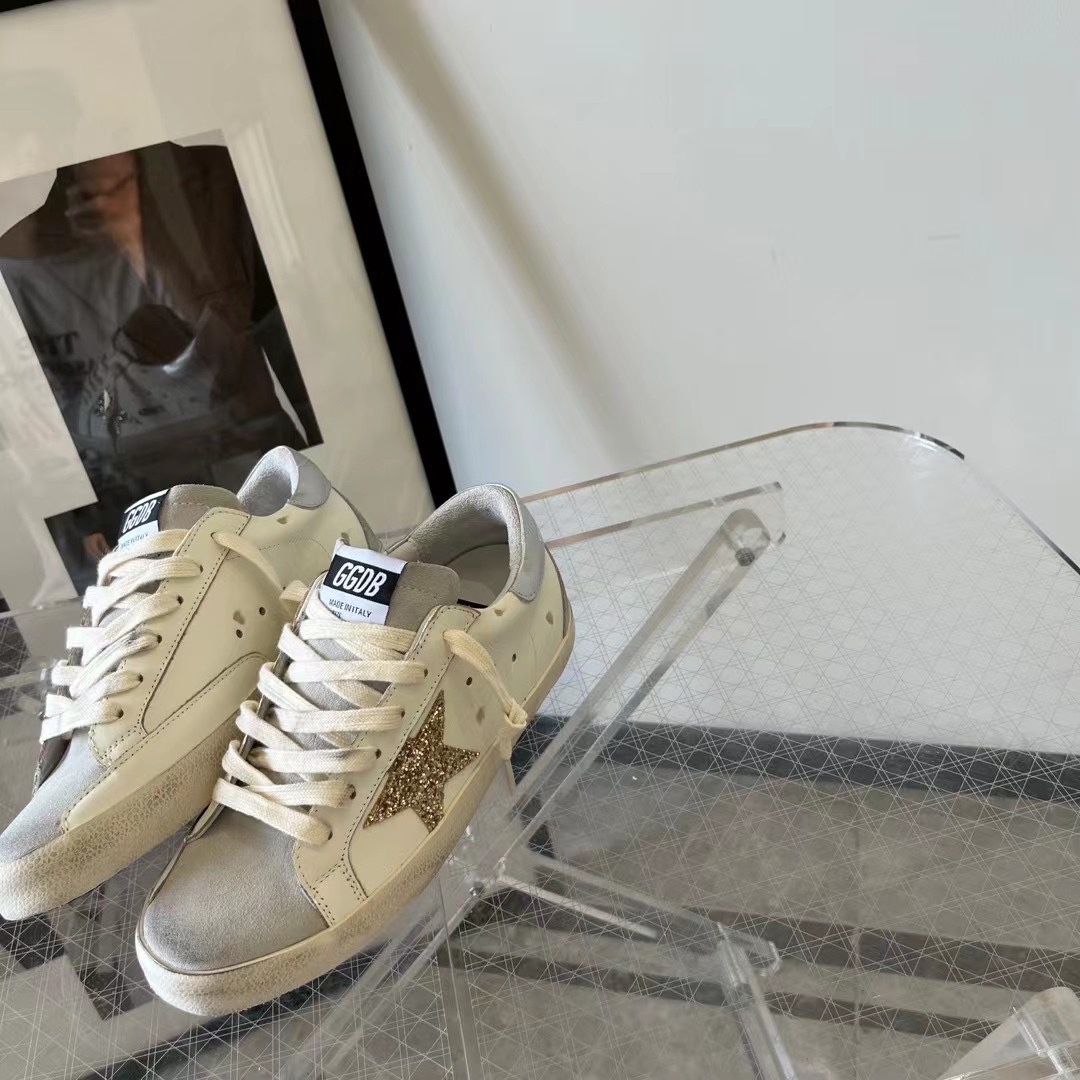 Golden Goose Hi Star White Glitter Gold Sneakers - DesignerGu