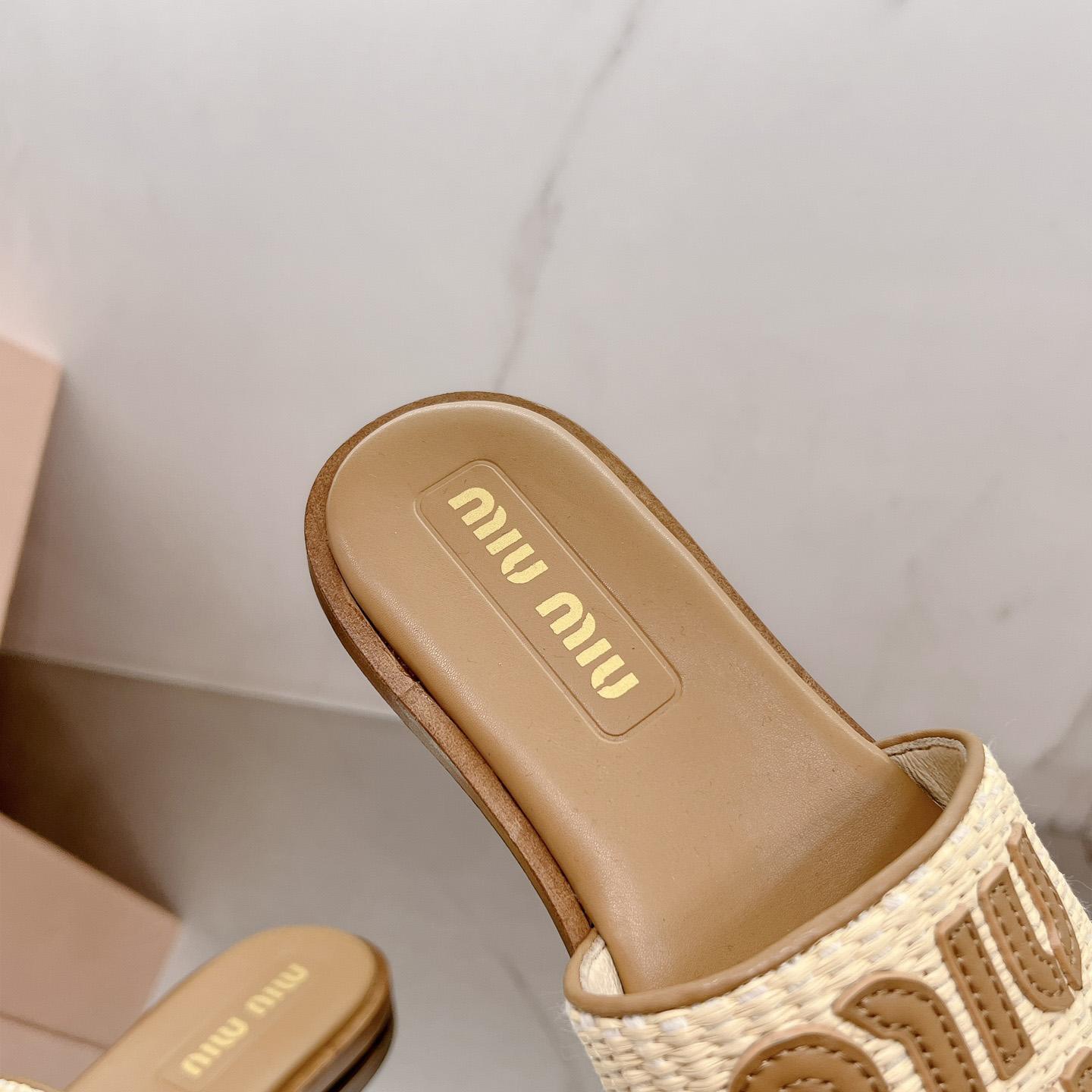 Miu Miu Raffia-effect Woven Fabric Slides - DesignerGu