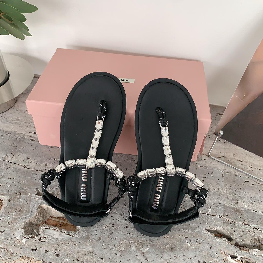 Miu Miu Cotton Cord Thong Sandals - DesignerGu