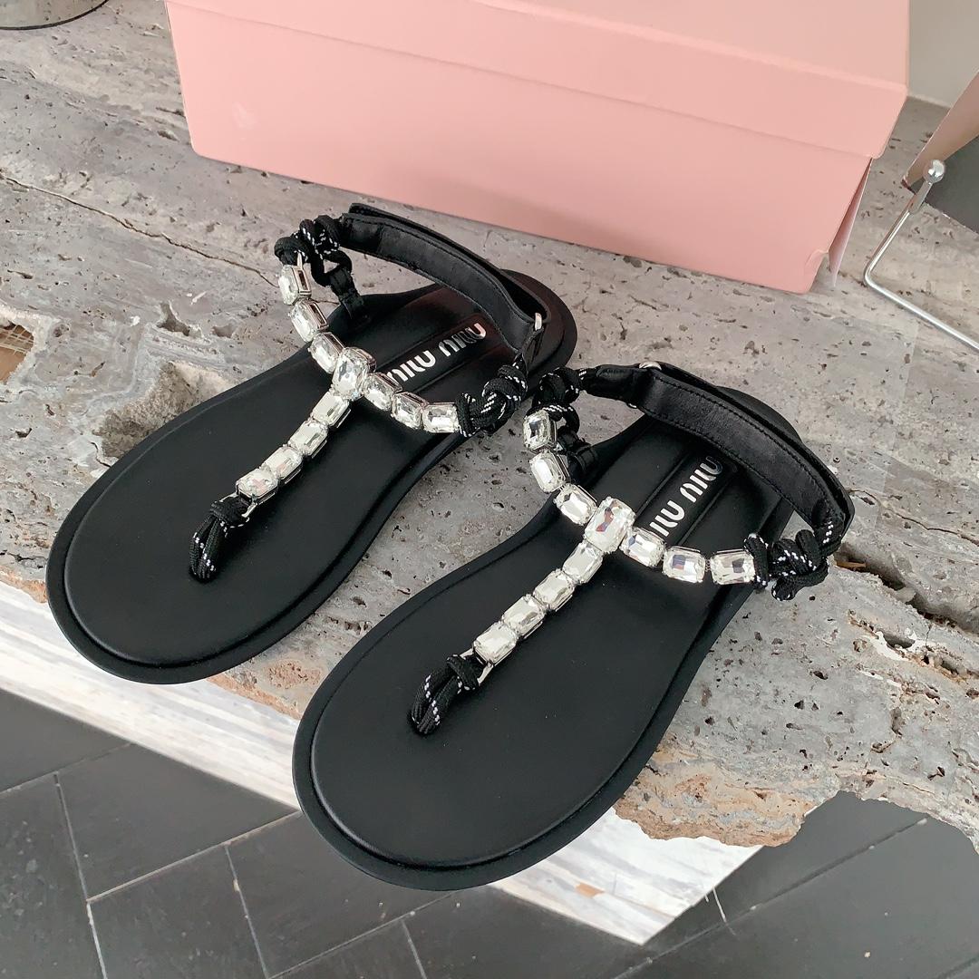 Miu Miu Cotton Cord Thong Sandals - DesignerGu