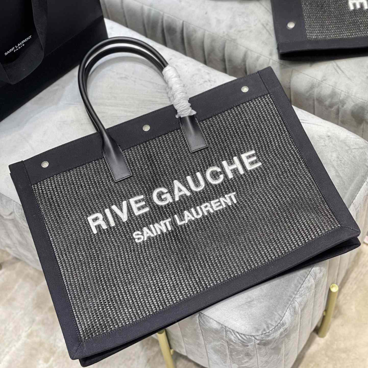 Saint Laurent Rive Gauche Woven Tote Bag   48×36×16cm - DesignerGu