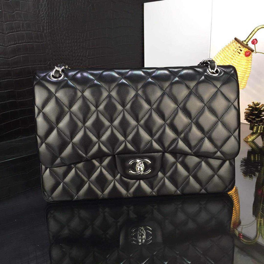 Chanel Classic Double Flap Jumbo Black Lambskin - DesignerGu