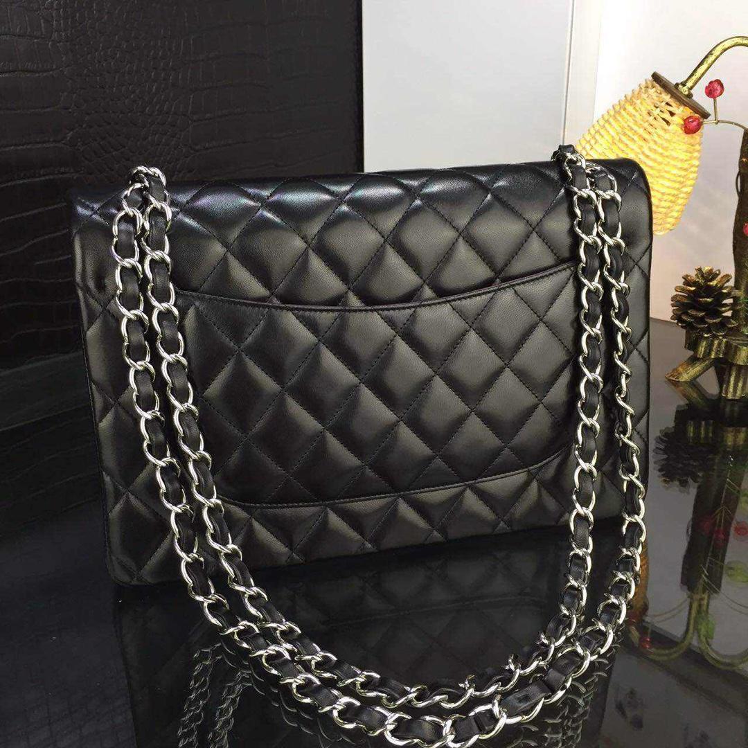 Chanel Classic Double Flap Jumbo Black Lambskin - DesignerGu