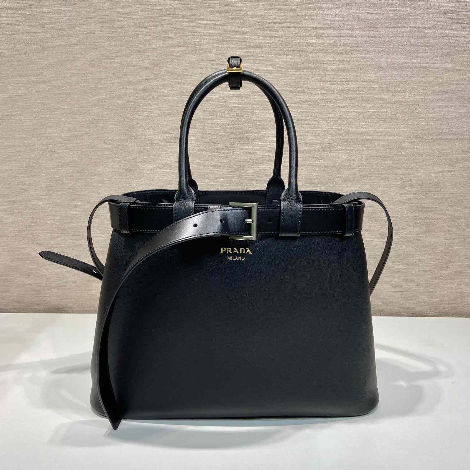 Prada Buckle Large Leather Handbag With Belt - DesignerGu