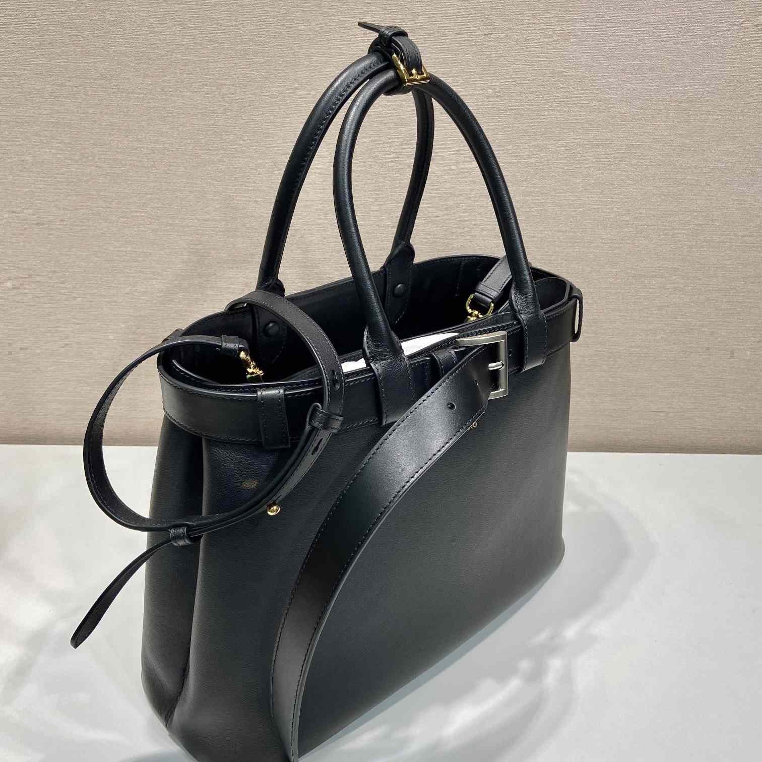 Prada Buckle Large Leather Handbag With Belt - DesignerGu