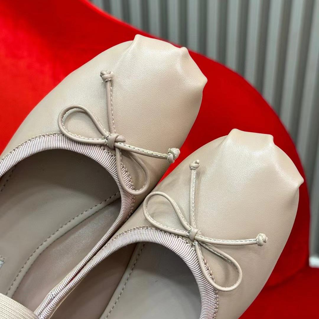 Miu Miu Leather Bow Ballerina Flats - DesignerGu