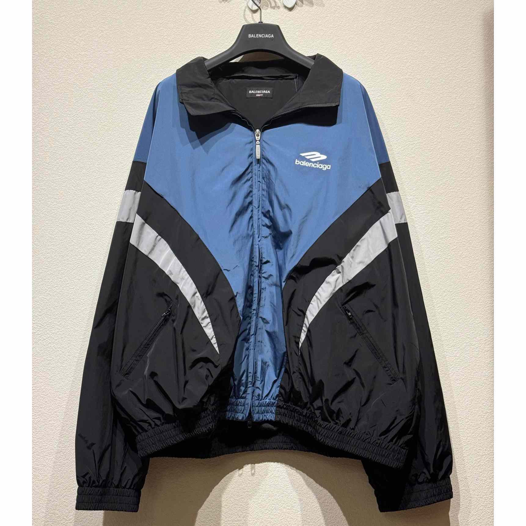 Balenciaga 3B Sports Icon Off Shoulder Tracksuit Jacket In Black - DesignerGu