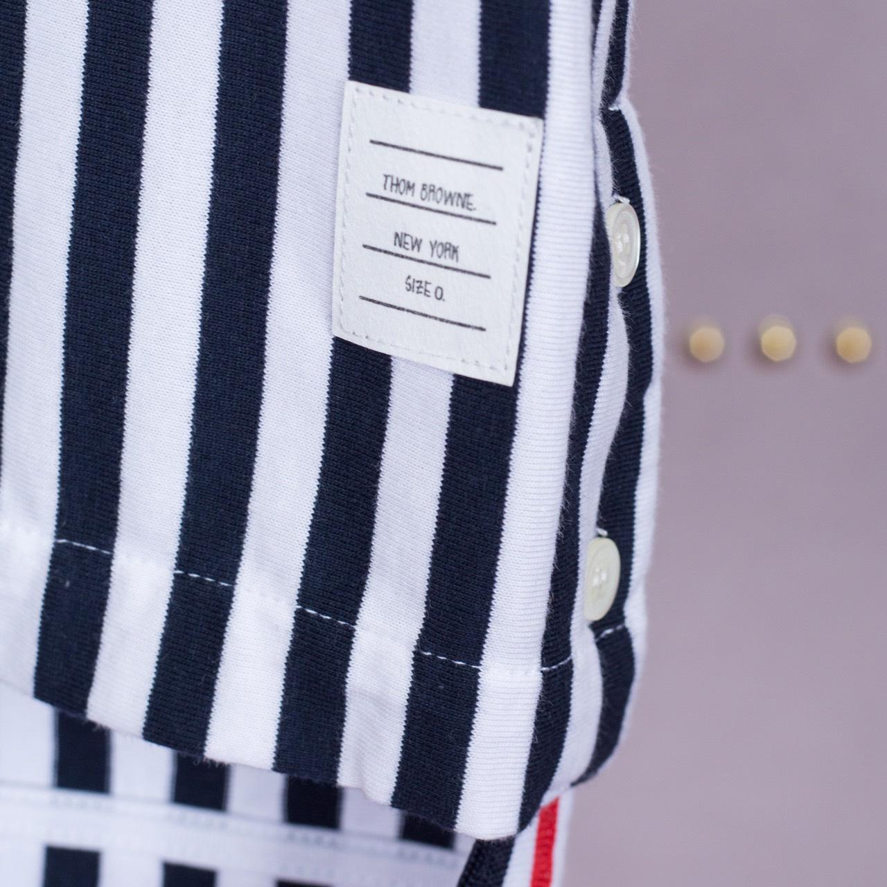 Thom Browne Navy and White RWB Bold Stripe T-Shirt   1850 - DesignerGu