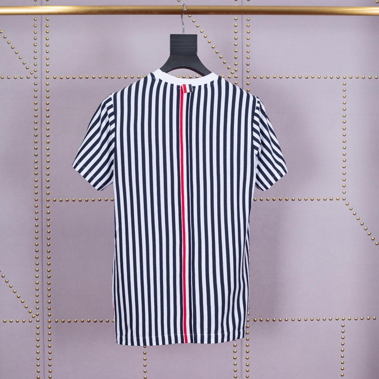 Thom Browne Navy and White RWB Bold Stripe T-Shirt   1850 - DesignerGu