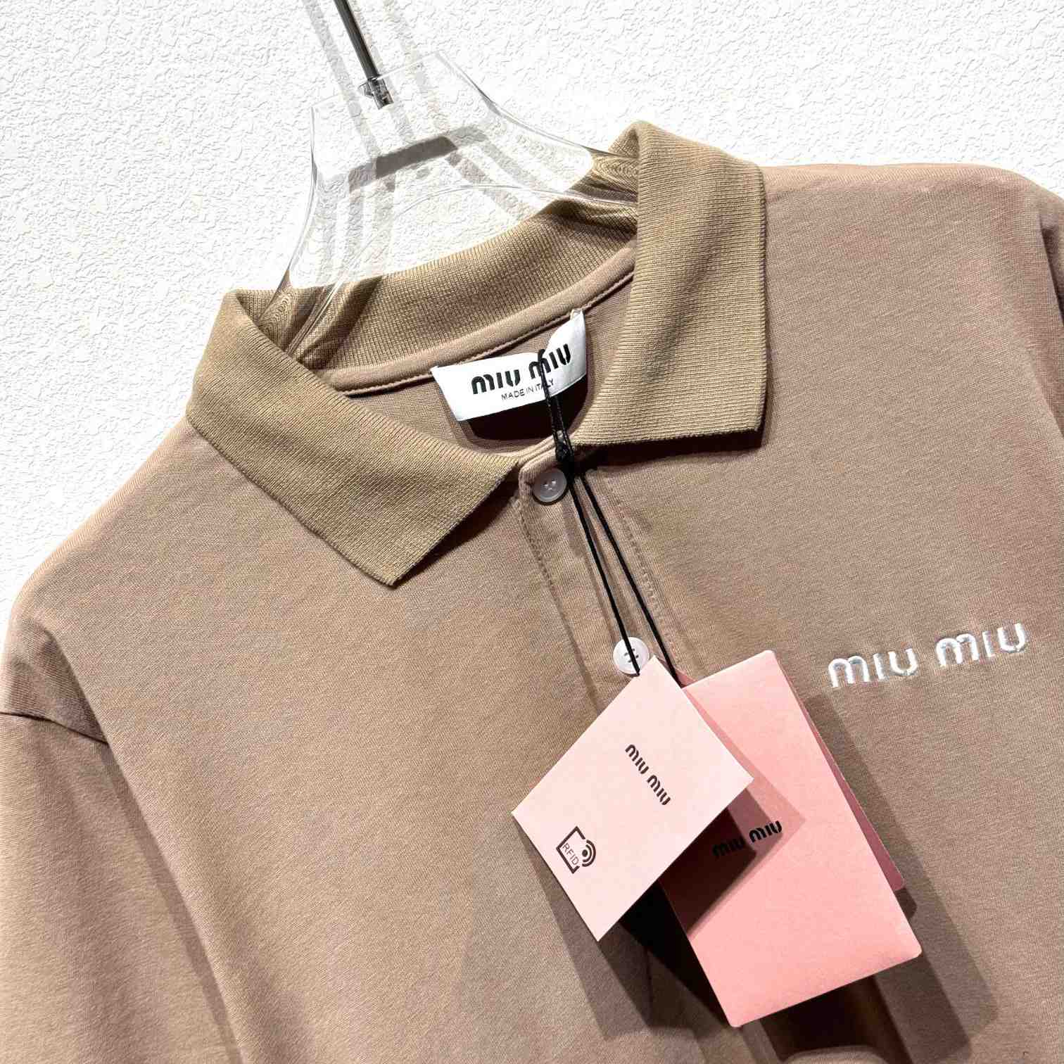 Miu Miu Brown Cotton Pique Polo Shirt - DesignerGu