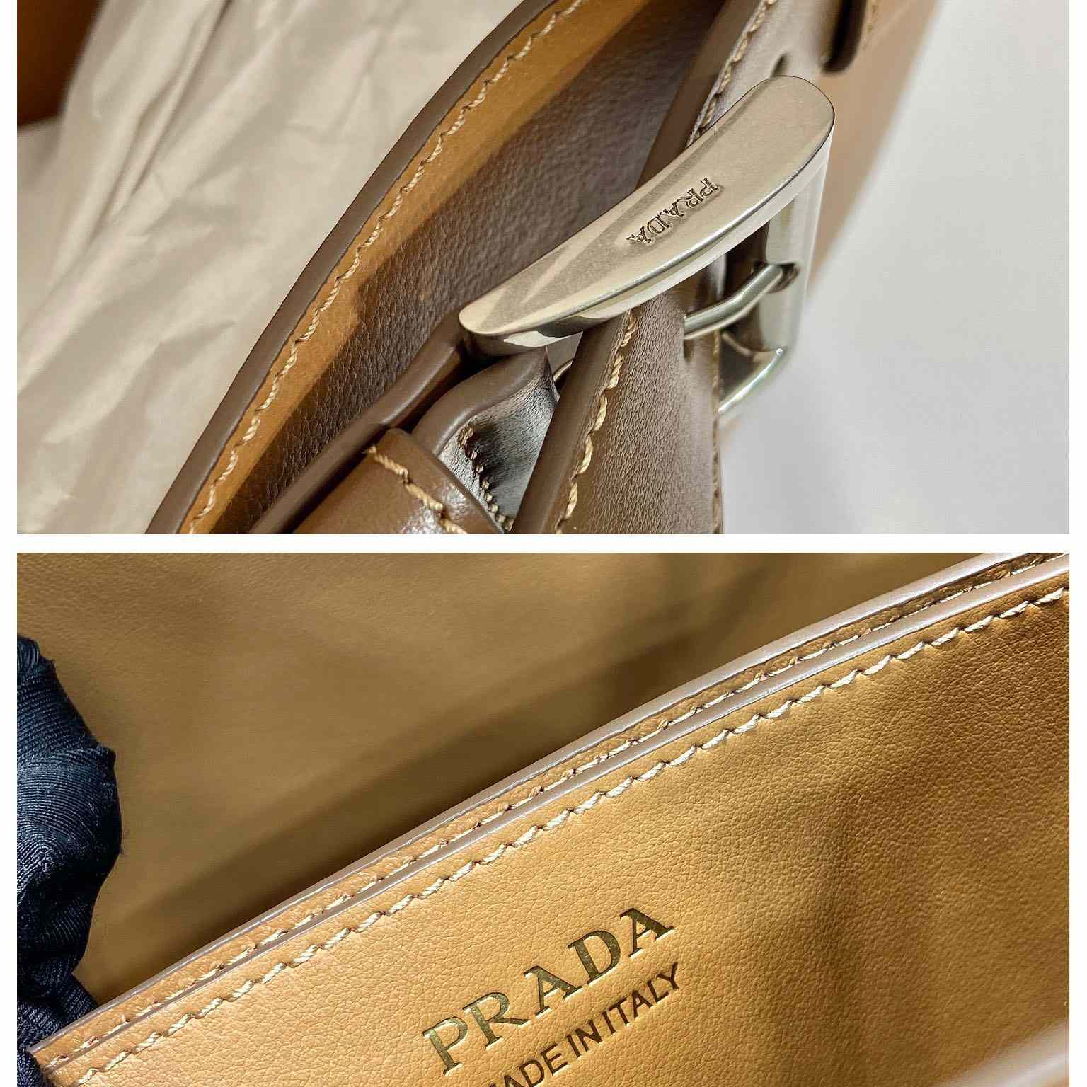 Prada Buckle Large Leather Handbag With Belt - DesignerGu