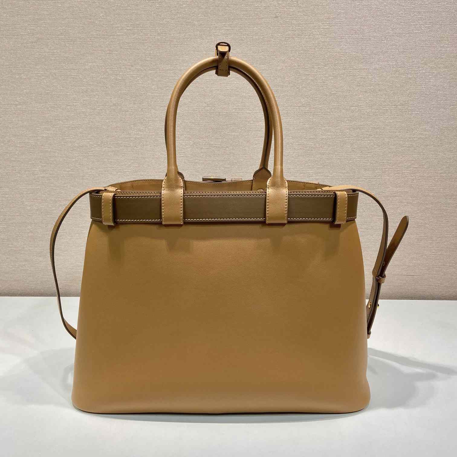 Prada Buckle Large Leather Handbag With Belt - DesignerGu