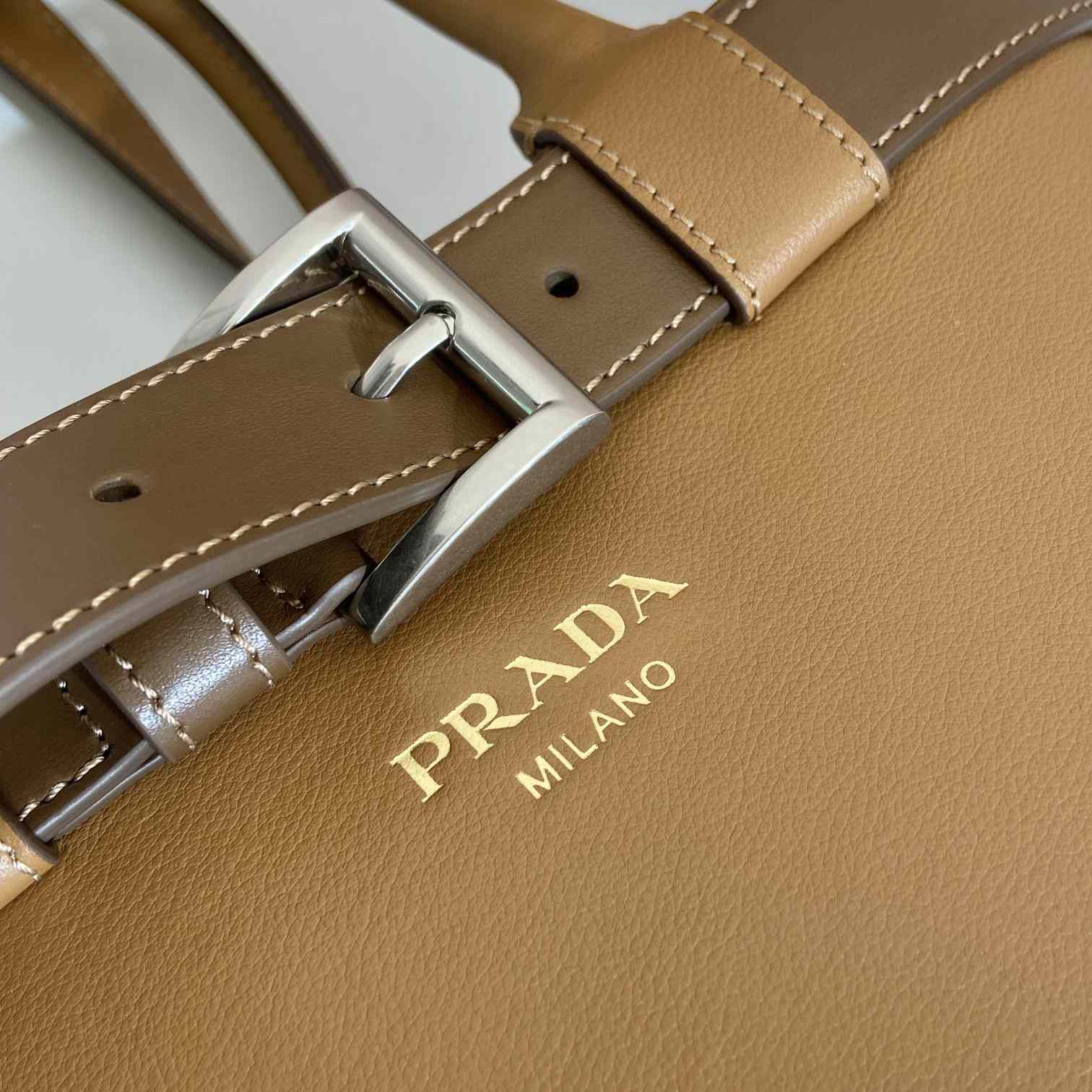 Prada Buckle Large Leather Handbag With Belt - DesignerGu