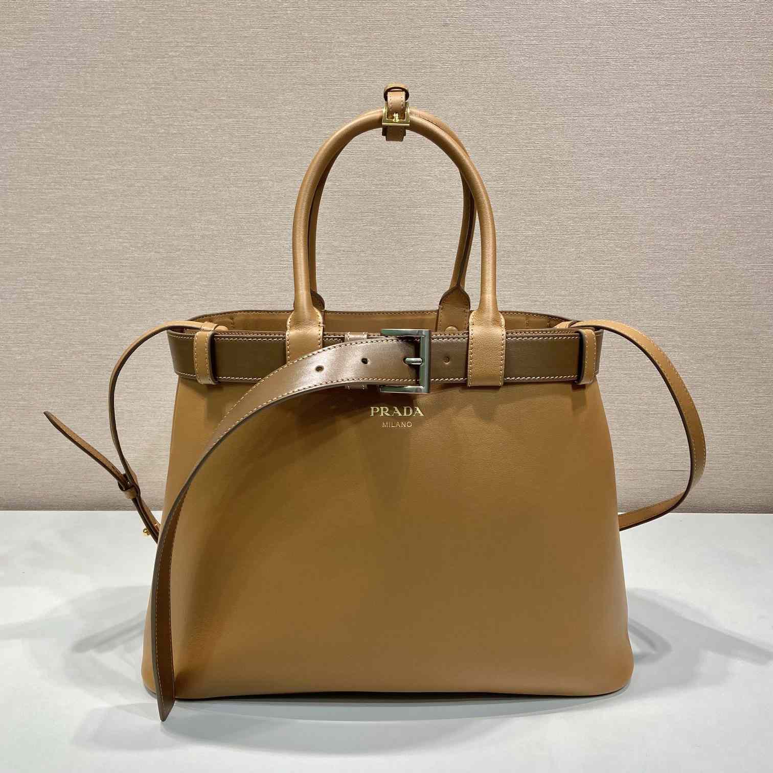 Prada Buckle Large Leather Handbag With Belt - DesignerGu