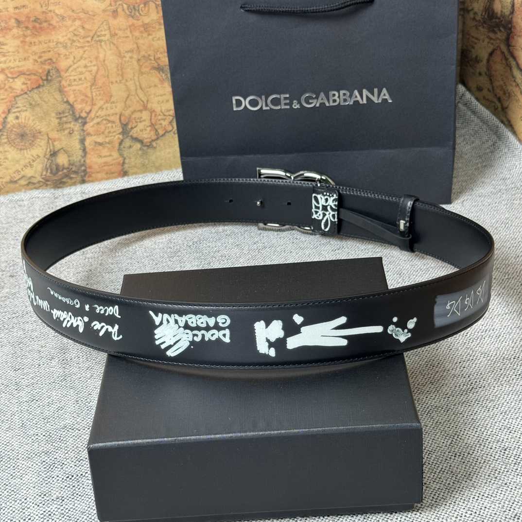 Dolce & Gabbana Graffiti-print Logo-buckle Belt - DesignerGu