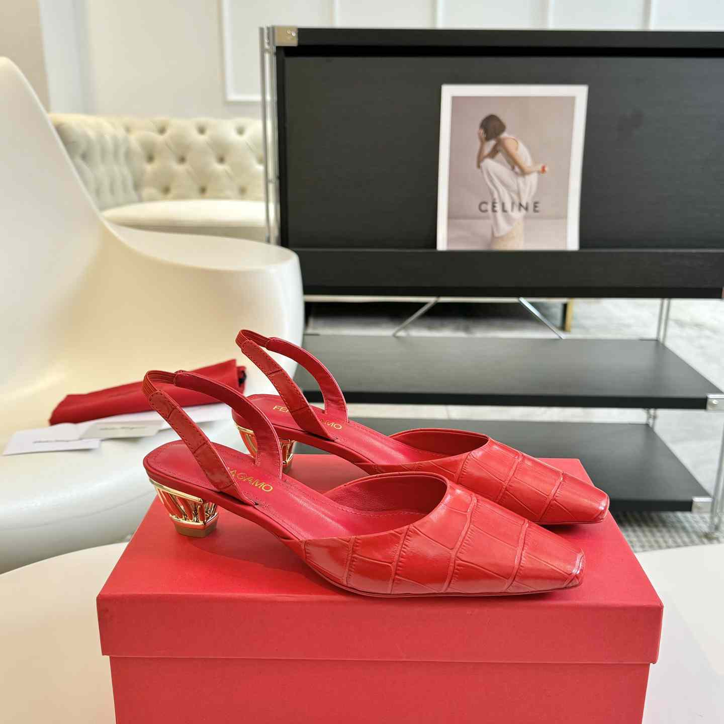 Ferragamo Women's Red "Alyssa" Slingbacks - DesignerGu