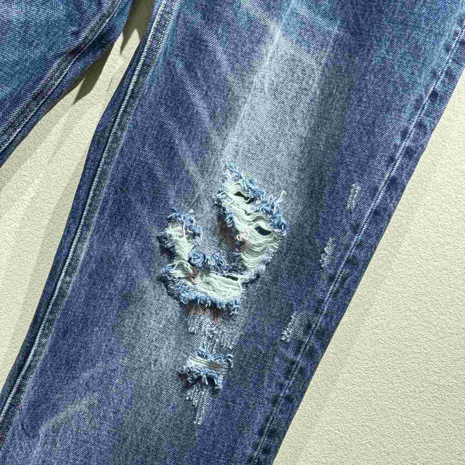 Celine Wesley Jeans In Blue Destroyed Denim  - DesignerGu