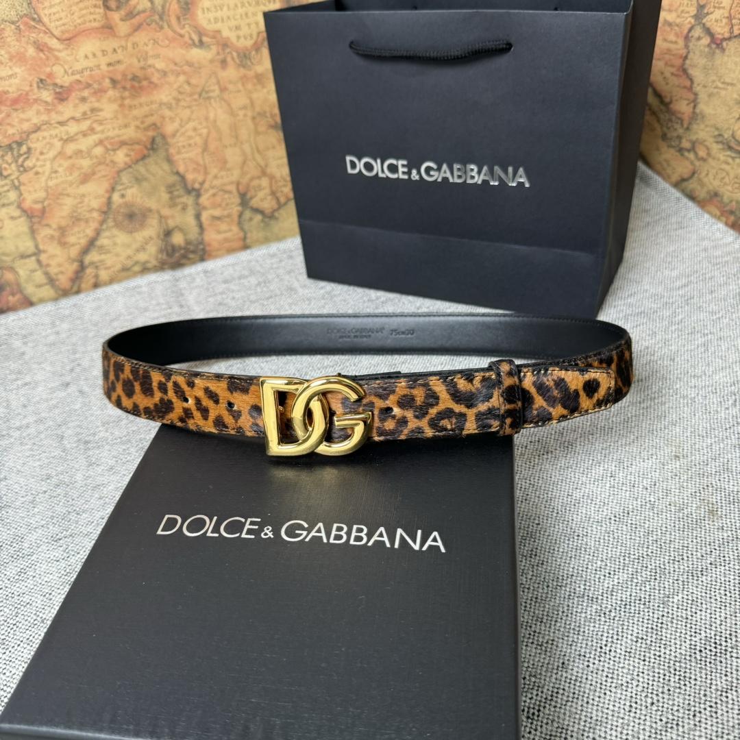 Dolce & Gabbana KiM Dolce & Gabbana Leopard-print Glossy Calfskin Belt With DG Logo - DesignerGu