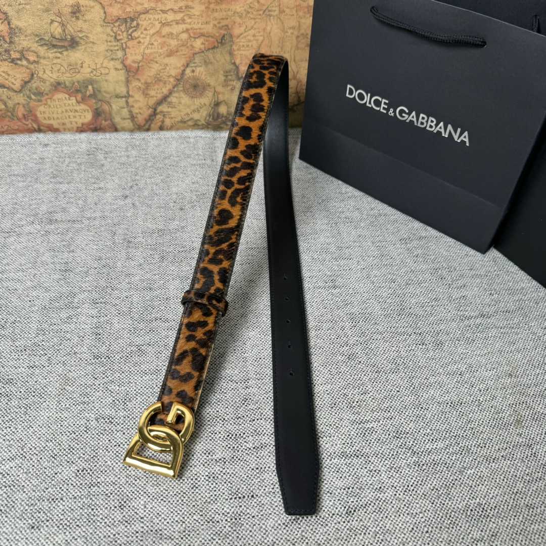 Dolce & Gabbana KiM Dolce & Gabbana Leopard-print Glossy Calfskin Belt With DG Logo - DesignerGu