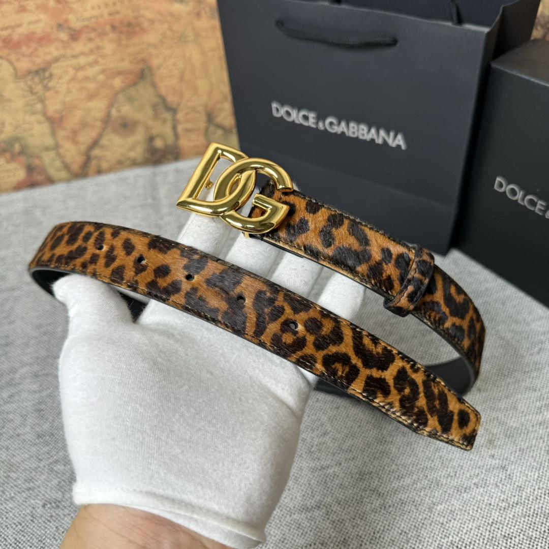 Dolce & Gabbana KiM Dolce & Gabbana Leopard-print Glossy Calfskin Belt With DG Logo - DesignerGu
