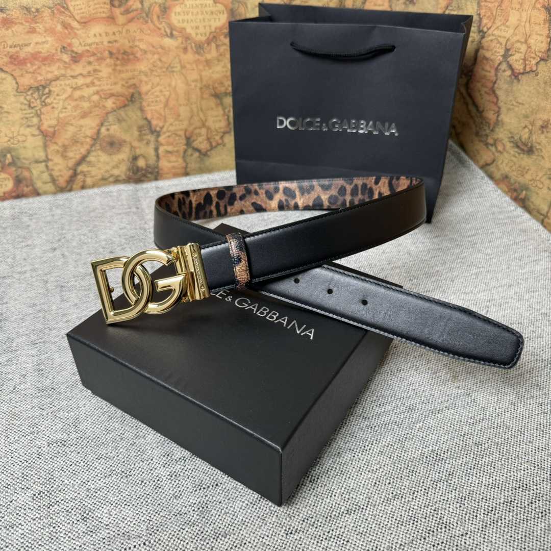 Dolce & Gabbana KiM Dolce & Gabbana Leopard-print Glossy Calfskin Belt With DG Logo - DesignerGu