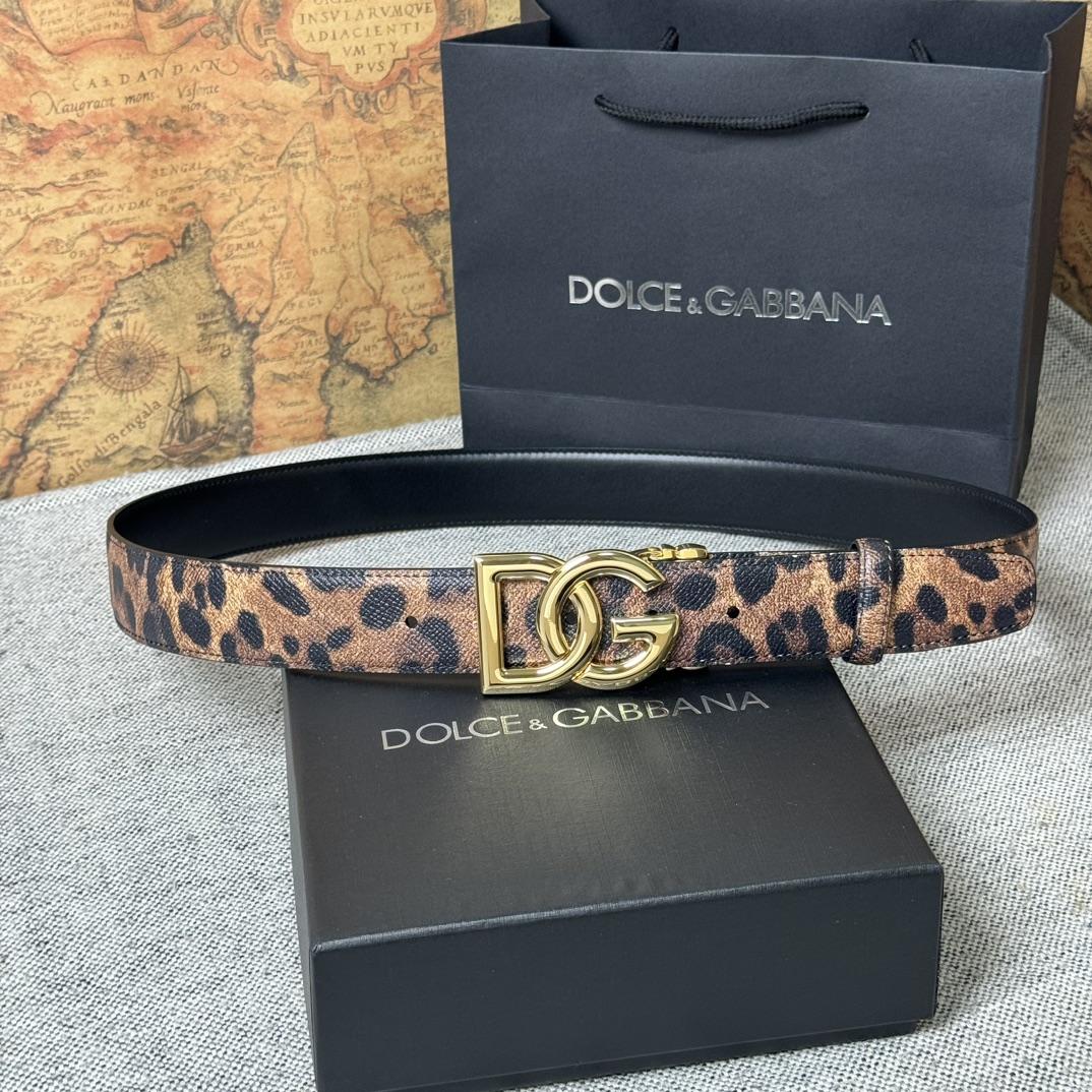 Dolce & Gabbana KiM Dolce & Gabbana Leopard-print Glossy Calfskin Belt With DG Logo - DesignerGu