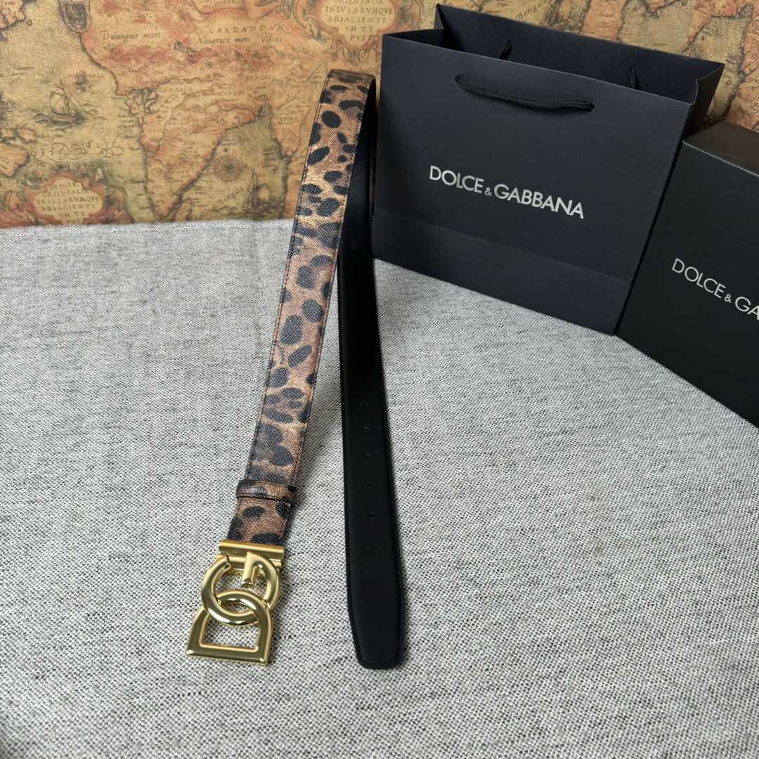 Dolce & Gabbana KiM Dolce & Gabbana Leopard-print Glossy Calfskin Belt With DG Logo - DesignerGu