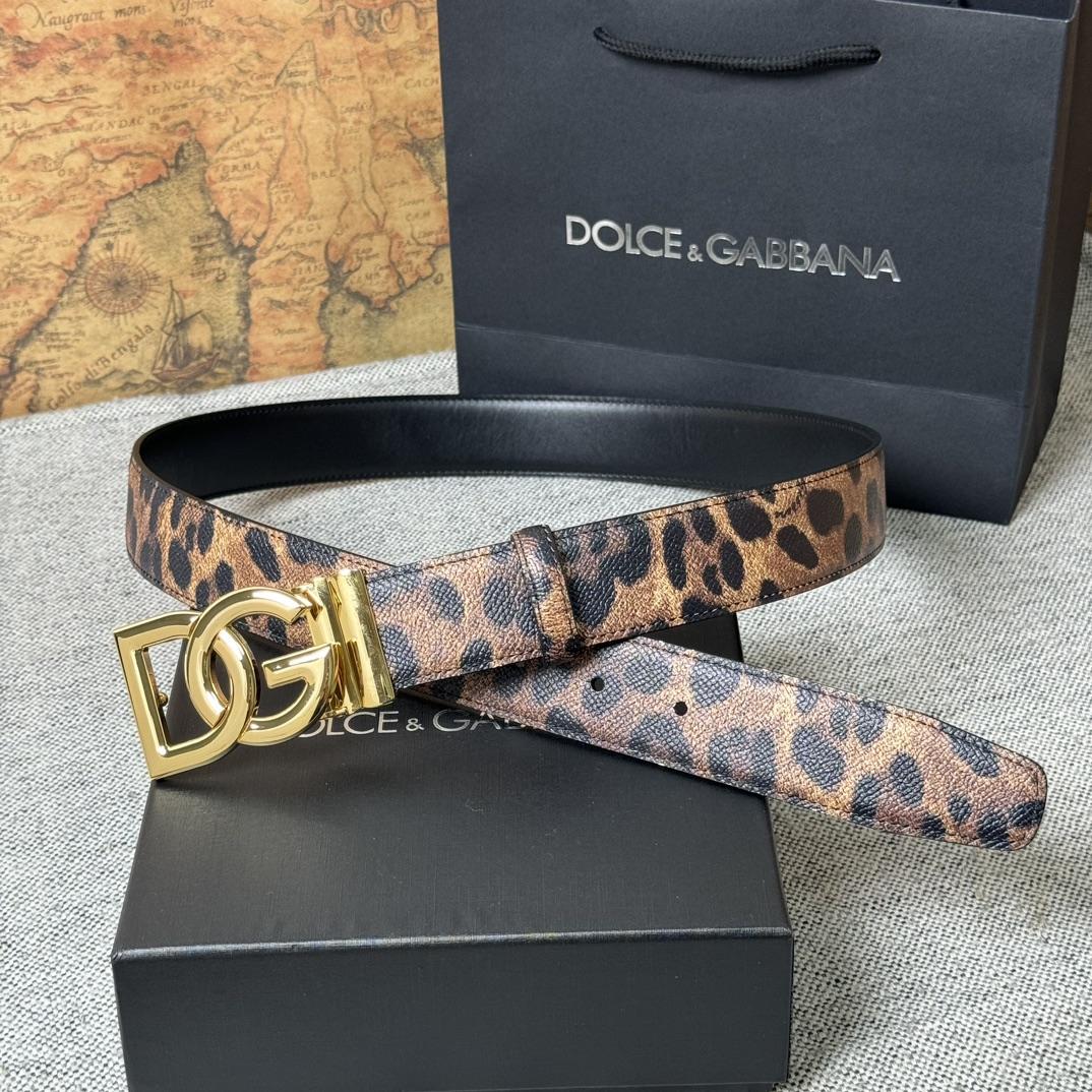 Dolce & Gabbana KiM Dolce & Gabbana Leopard-print Glossy Calfskin Belt With DG Logo - DesignerGu