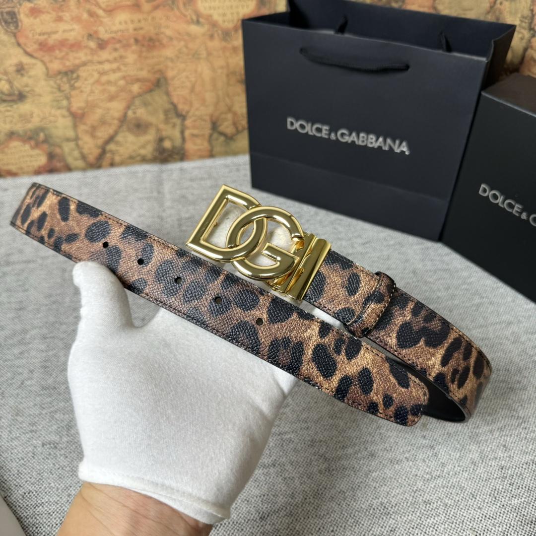 Dolce & Gabbana KiM Dolce & Gabbana Leopard-print Glossy Calfskin Belt With DG Logo - DesignerGu