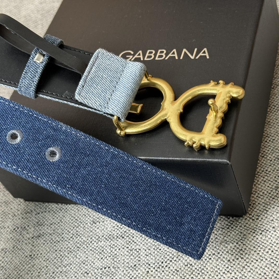 Dolce & Gabbana Denim Patchwork Belt With Baroque DG Buckle - DesignerGu