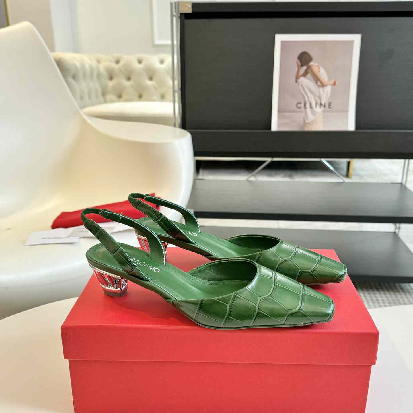 Ferragamo Women's Green "Alyssa" Slingbacks - DesignerGu