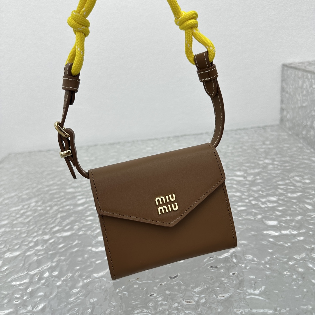 Miu Miu Leather Wallet With Leather And Cord Shoulder Strap - DesignerGu