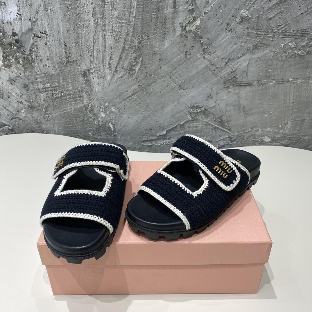 Miu Miu Crochet Knit Slides - DesignerGu