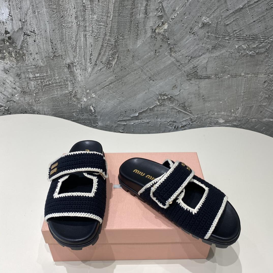 Miu Miu Crochet Knit Slides - DesignerGu