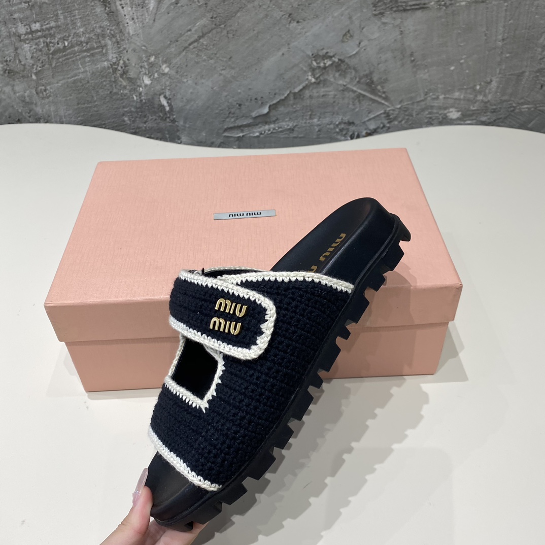 Miu Miu Crochet Knit Slides - DesignerGu