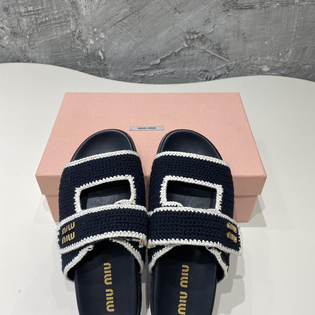 Miu Miu Crochet Knit Slides - DesignerGu