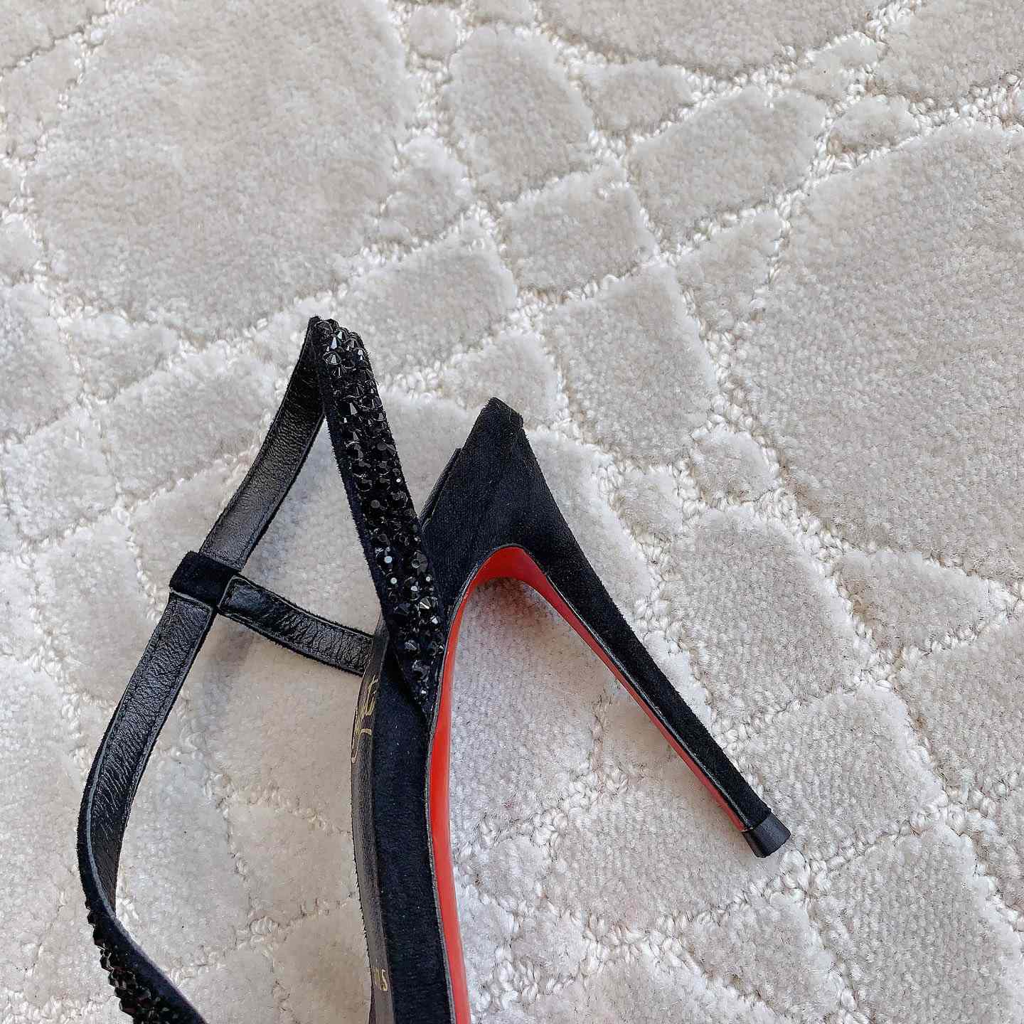 Christian Louboutin Black Suede Crystal Embellished Rosalie Sandals - DesignerGu