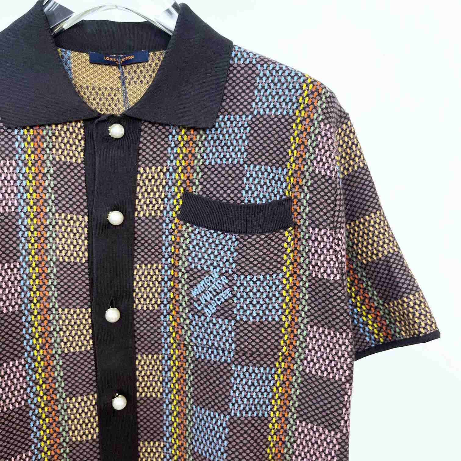 Louis Vuitton Damier Short-Sleeved Cotton Knit Shirt   - DesignerGu