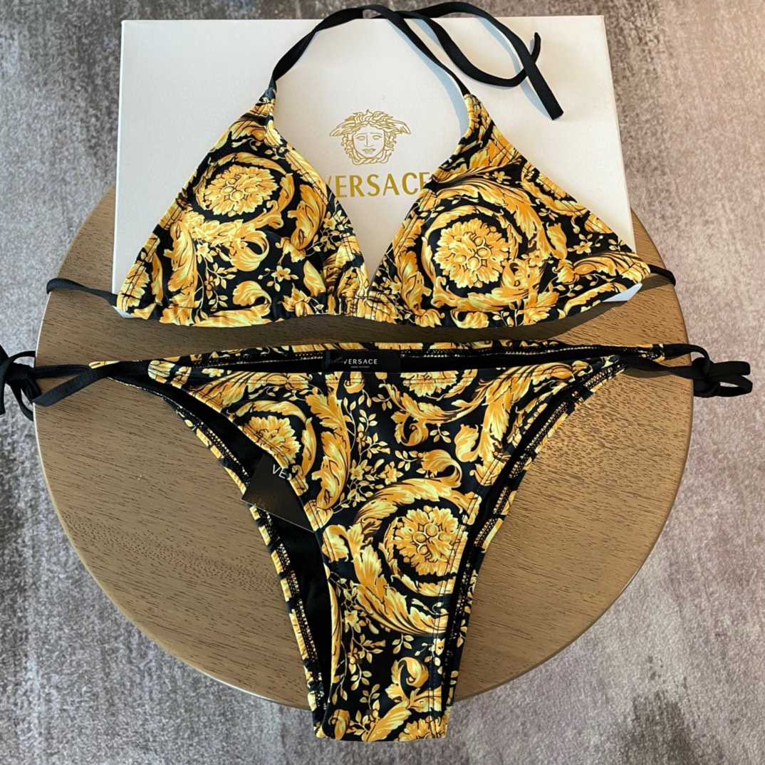 Versace Baroque-print Triangle Bikini  - DesignerGu