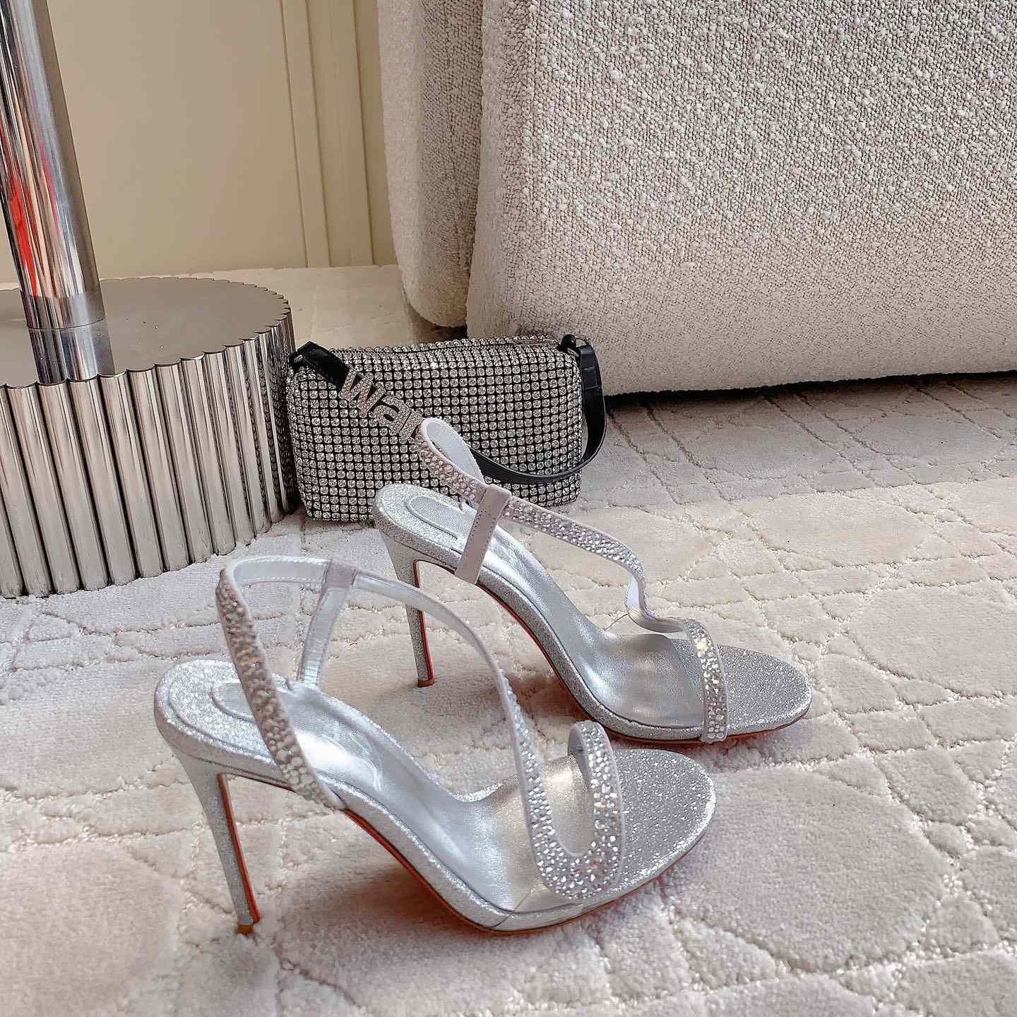 Christian Louboutin Silvery Suede Crystal Embellished Rosalie Sandals - DesignerGu