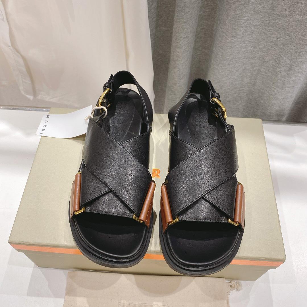 Marni Black And Brown Leather Fussbett - DesignerGu