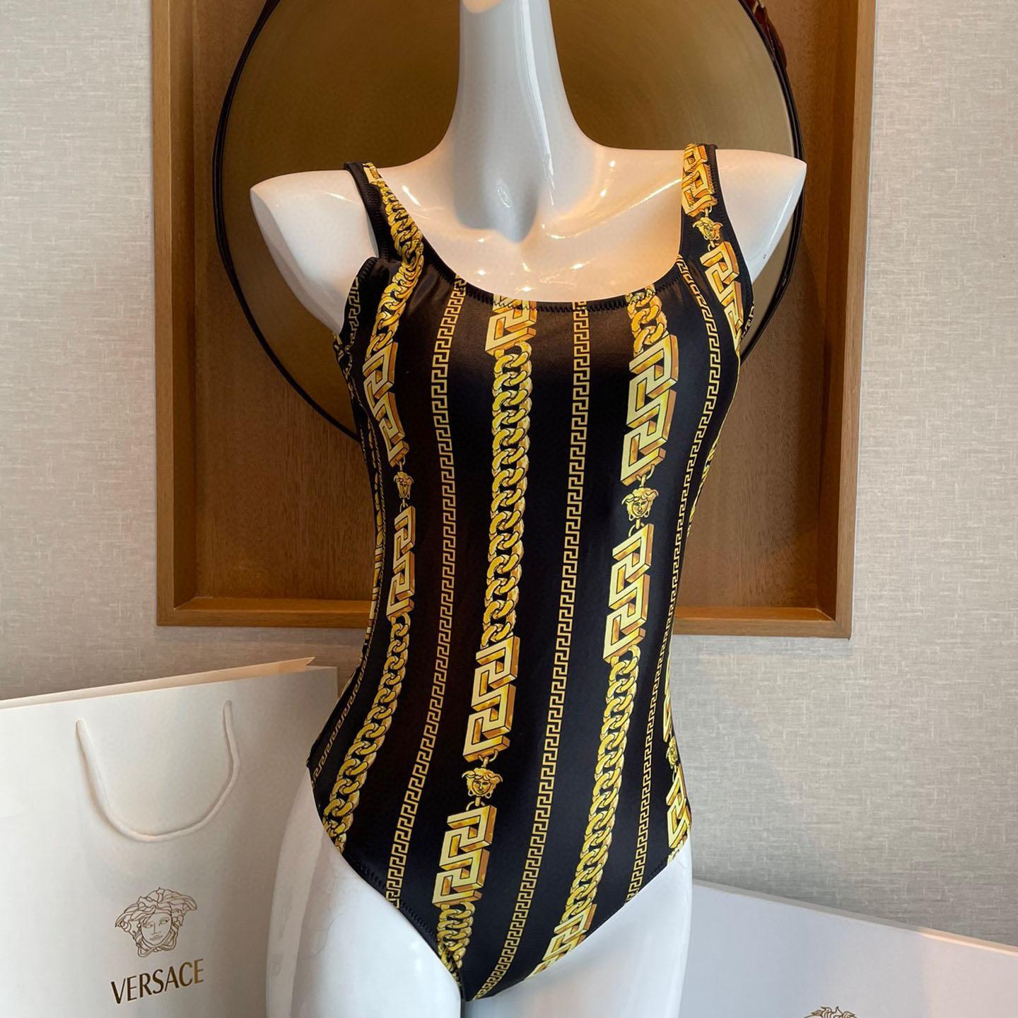 Versace Chain Pinstripe One-Piece Swimsuit - DesignerGu