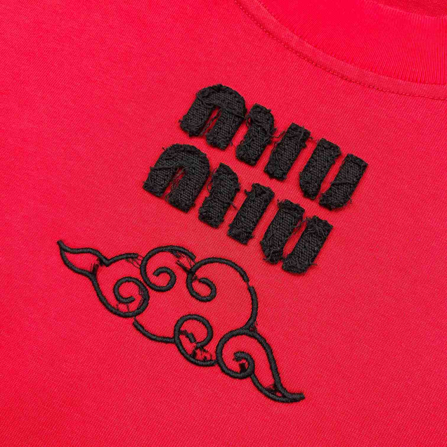 Miu Miu Logo-embroidered Cotton T-shirt - DesignerGu