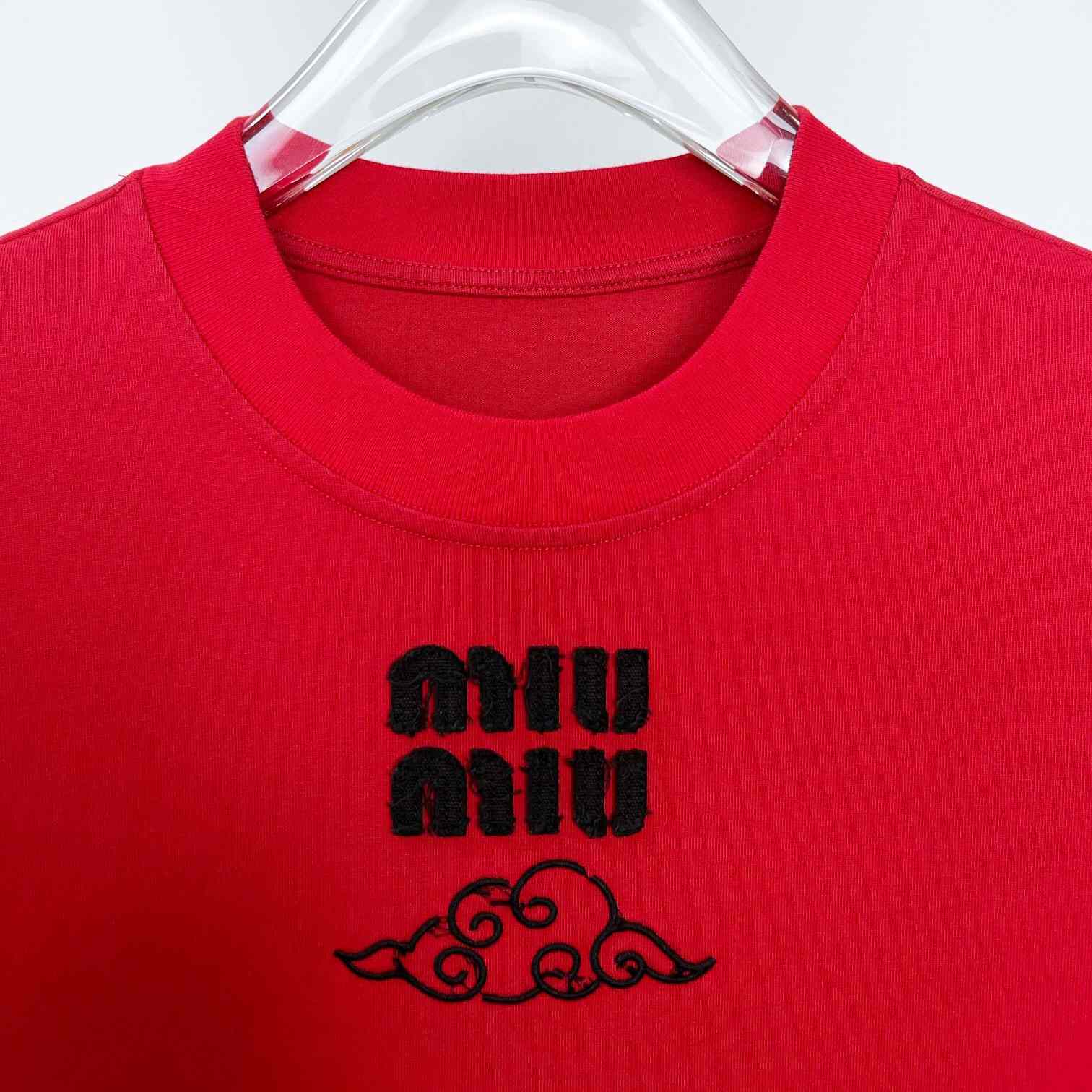 Miu Miu Logo-embroidered Cotton T-shirt - DesignerGu